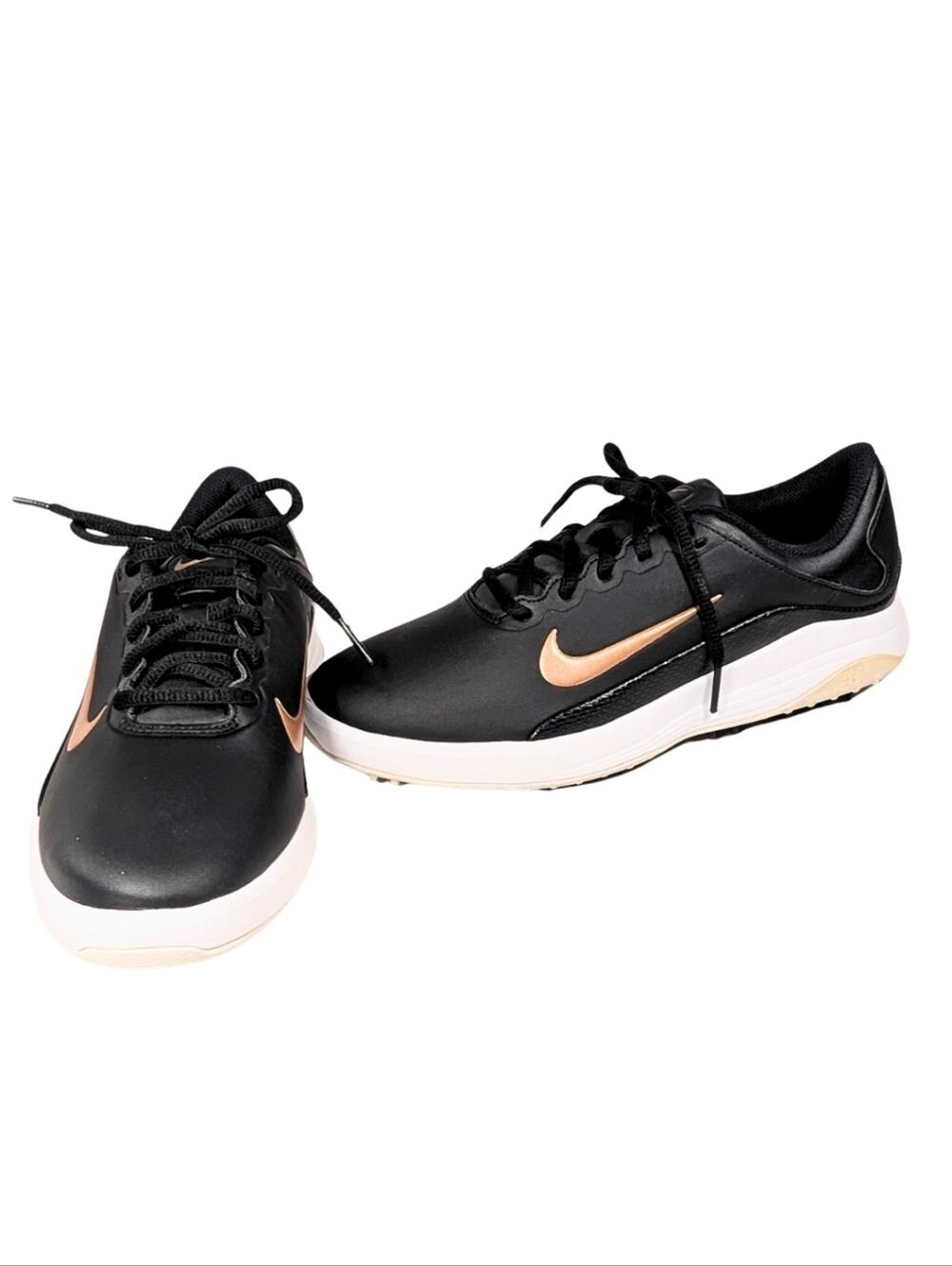 Nike Vapor Golf 7.5 Black Rose Gold Leather Soft Spike Lace Up Dri-Fit Cleats